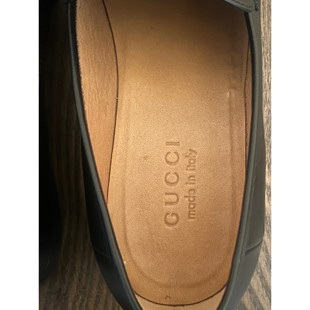 GUCCI 714680 Mirrored G Gold Kiltie Loafers Black Leather Men's 7.5 - Picture 5 of 13